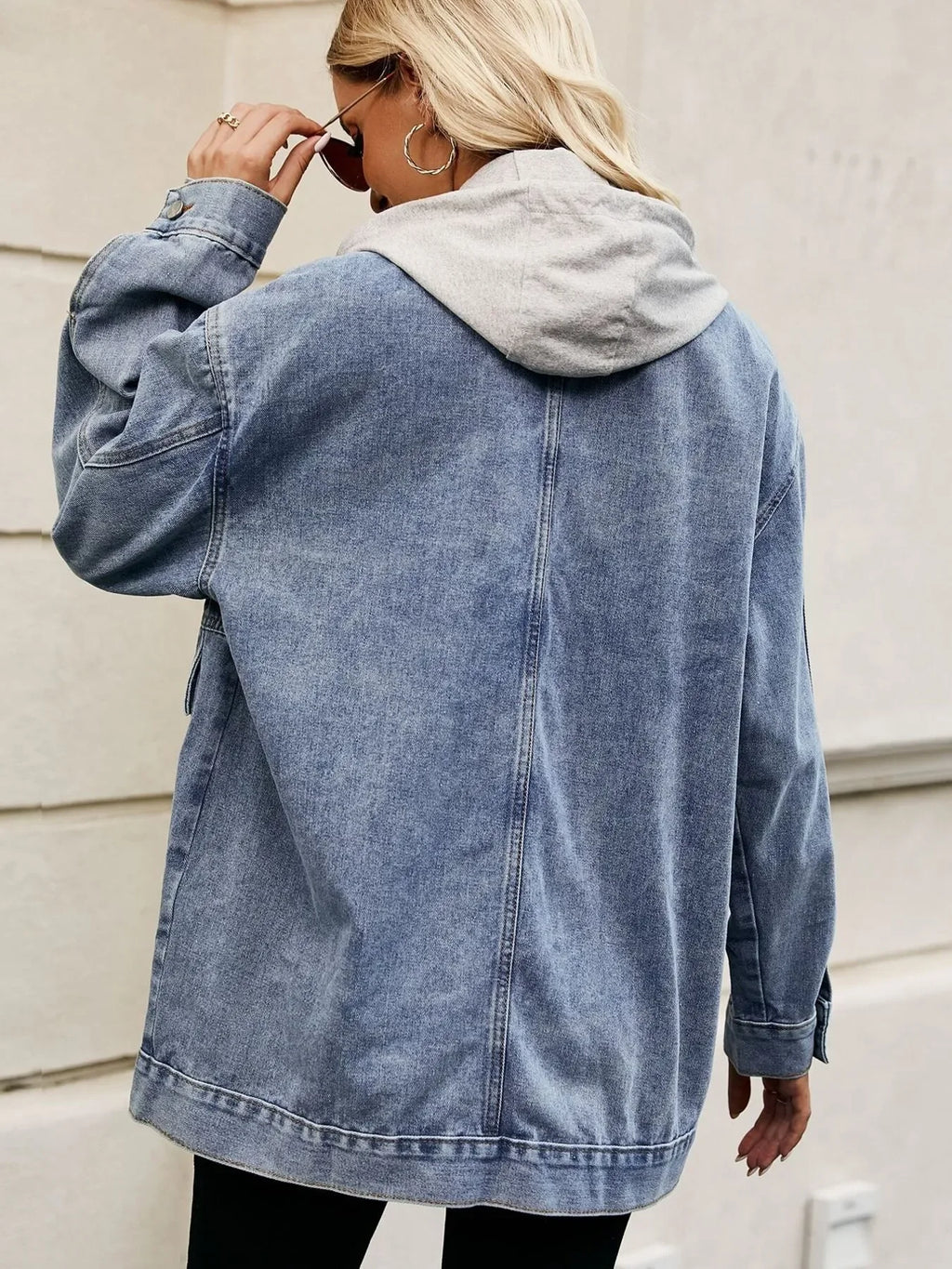 Oversized Button Up Denim Jacket with Hood - tif-shop24.de
