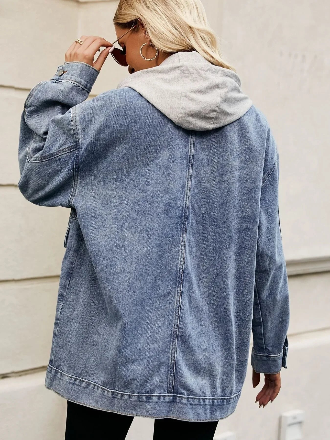 Oversized Button Up Denim Jacket with Hood - tif-shop24.de