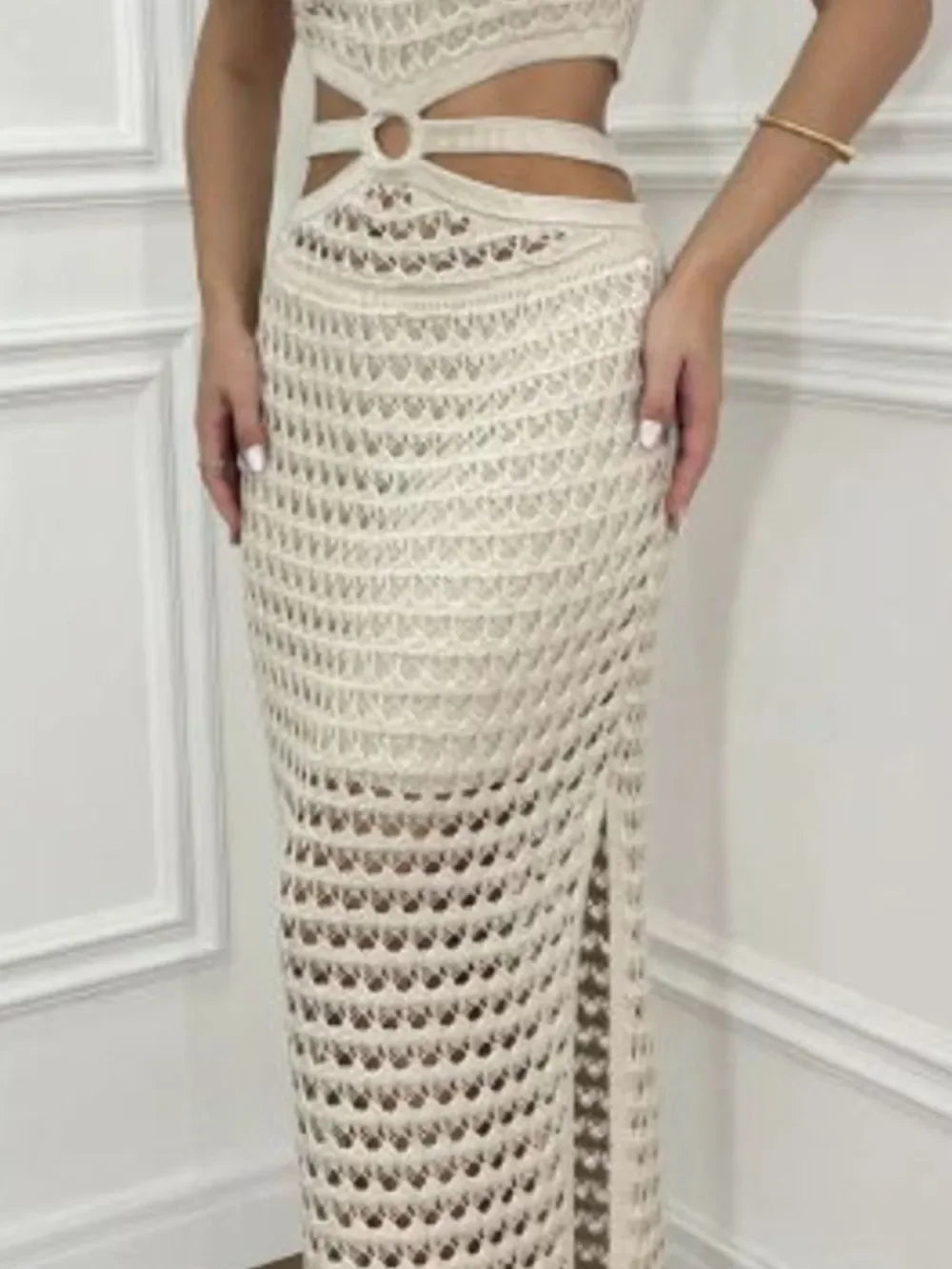 Cutout Slit Round Neck Sweater Dress - tif-shop24.de