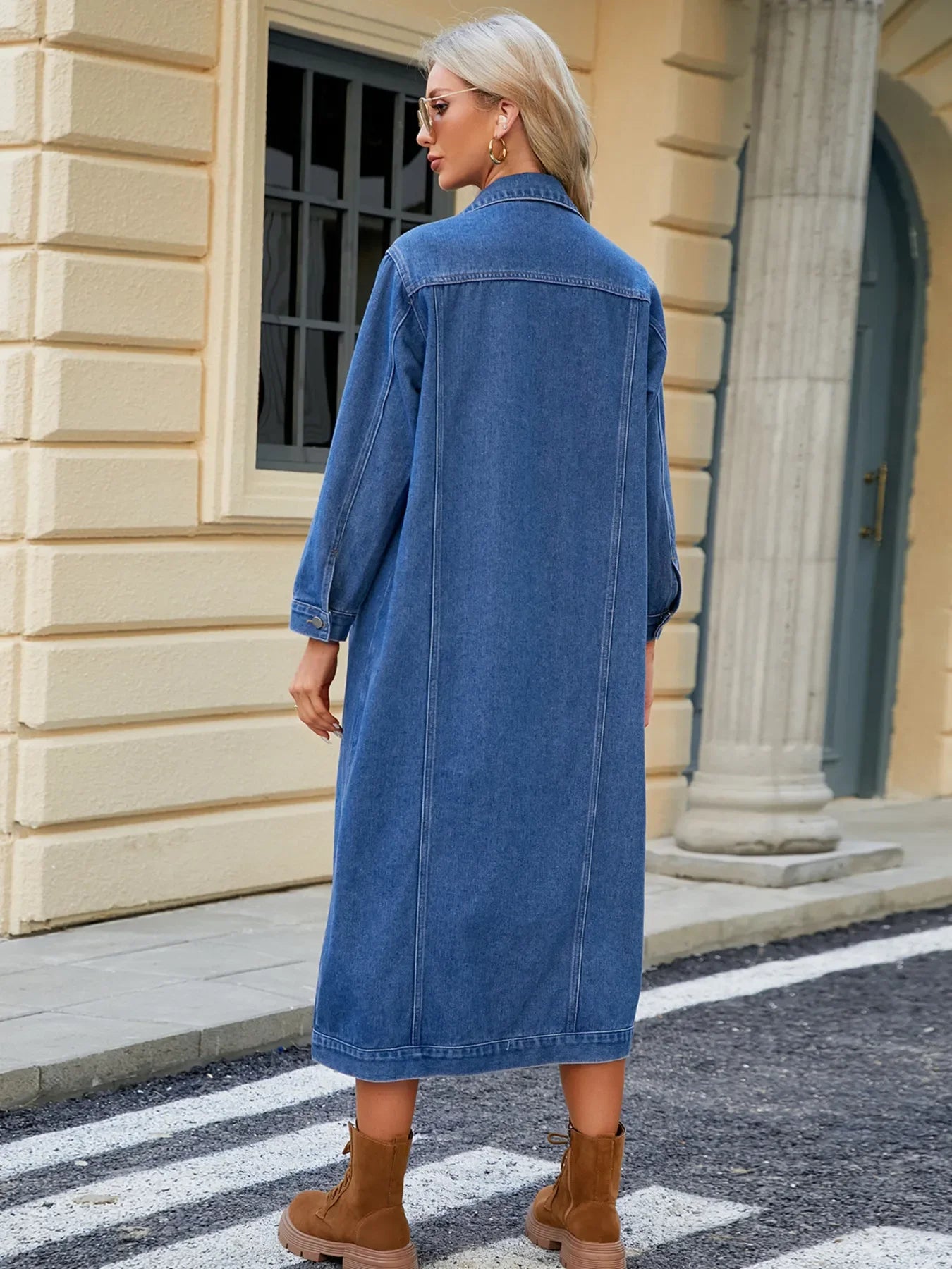 Button Up Long Sleeve Longline Denim Jacket - tif-shop24.de