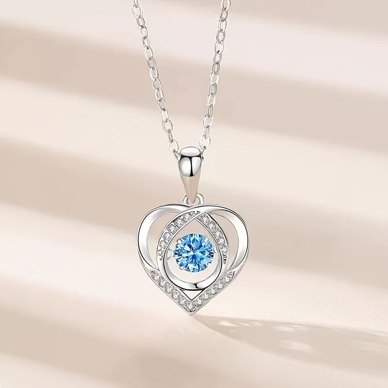 Eleganter Und Blaue Strassstein-Herz-Anhänger Mit Halskette, Exquisites Valentinstag, Geburtstagsgeschenk