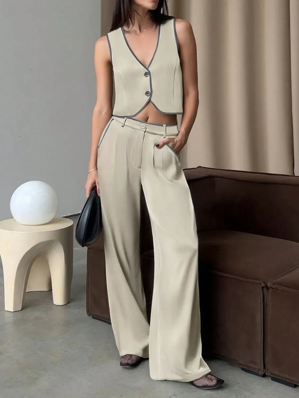 V-Neck Vest and Pants Set - tif-shop24.de