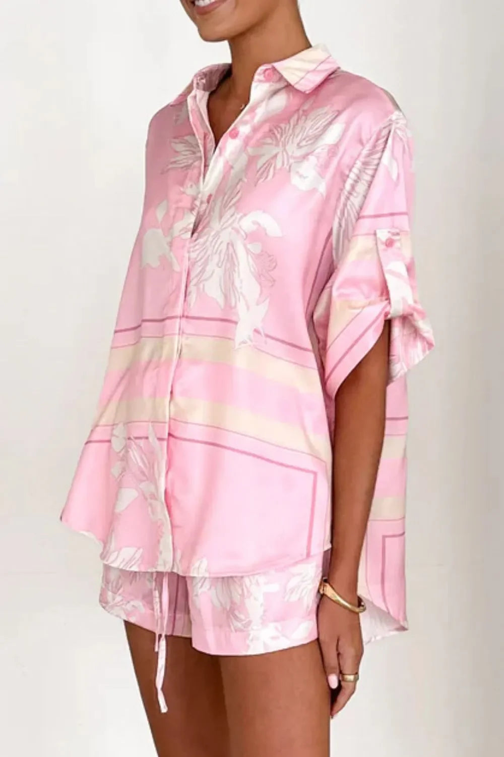 Printed Collared Neck Top and Shorts Set - tif-shop24.de