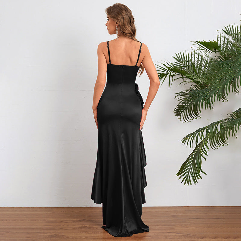 Sexy camisole ruffled slit dress for women