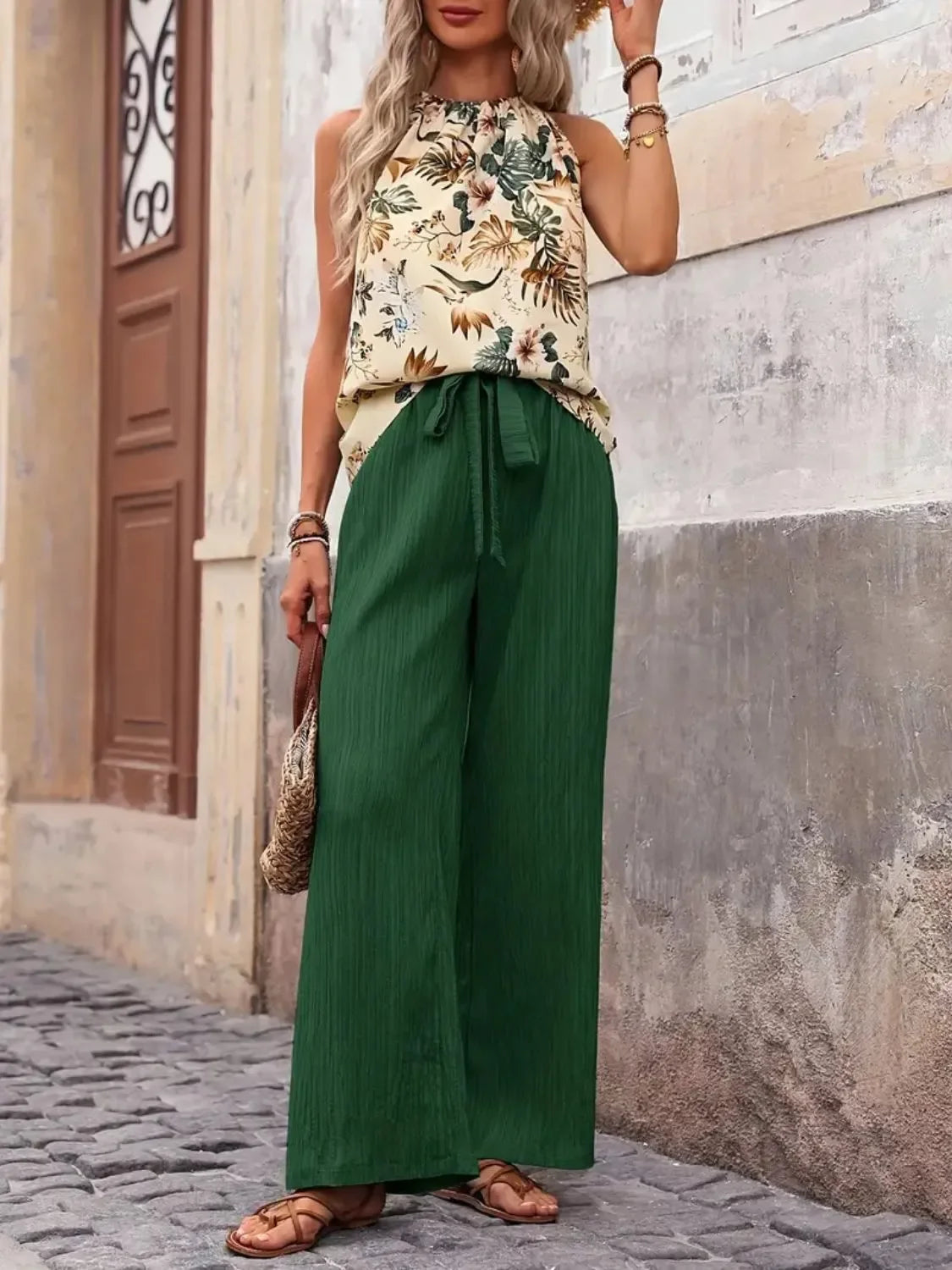 Printed Tank Top and Wide Leg Pants Set - tif-shop24.de