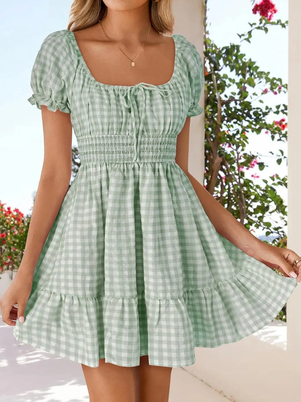 Gingham Sommerkleid mit Puffärmeln - Smocked Summer Dress - tif-shop24.de