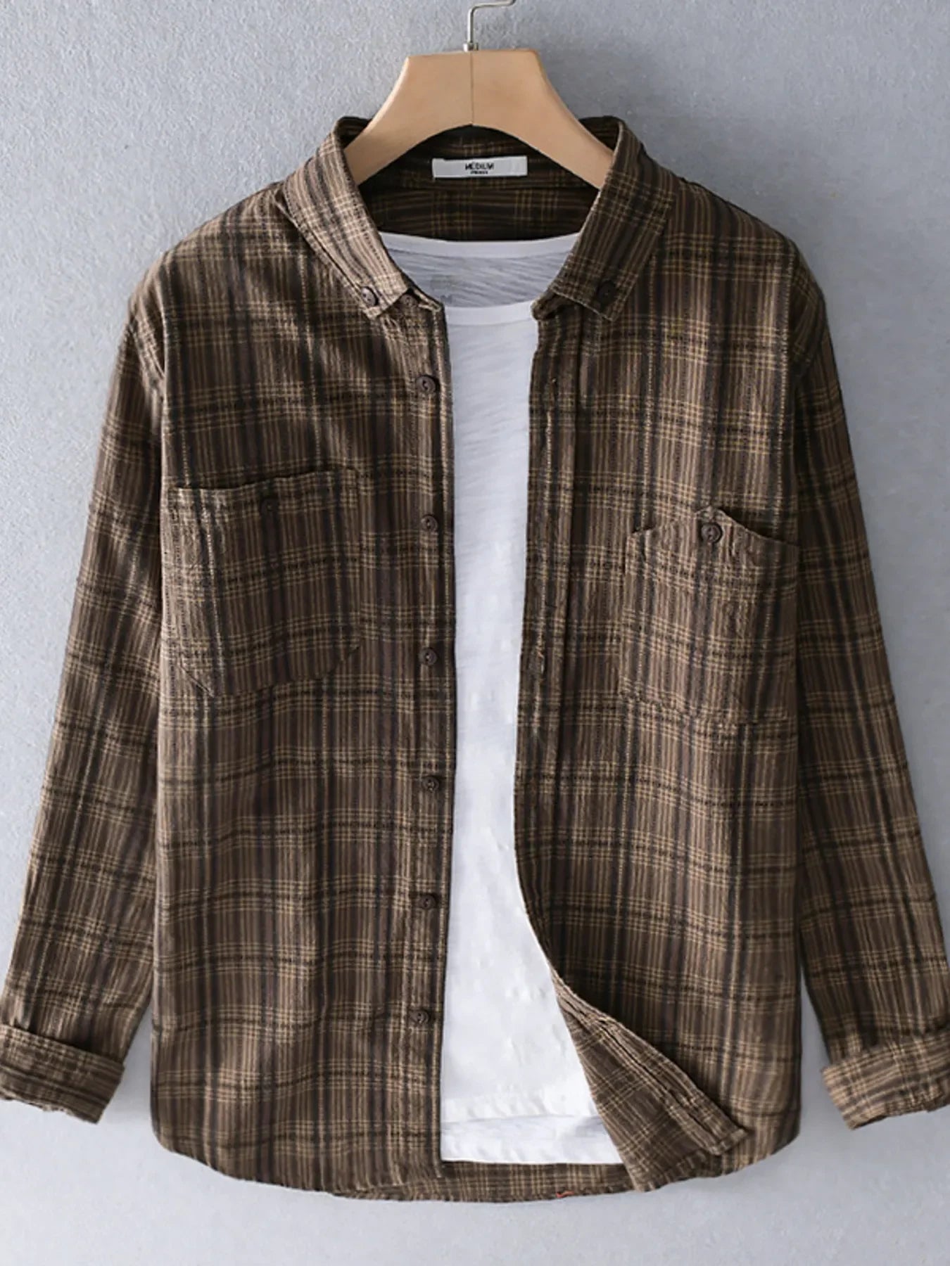 Men's Plus Size Button Up Long Sleeve Plaid Shirt - tif-shop24.de