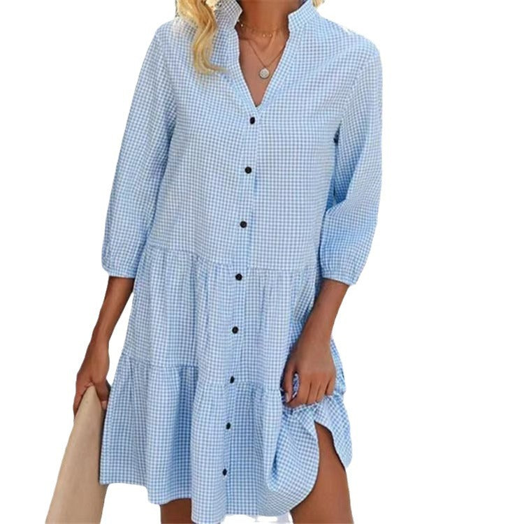 Chic  Style Plaid Stand Collar Sleeveless Open Front Loose Dress