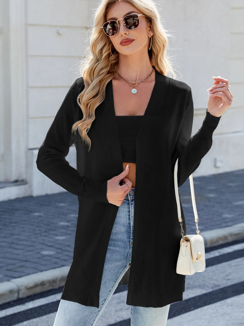 Striped Open Front Cardigan with Relaxed Fit - tif-shop24.de