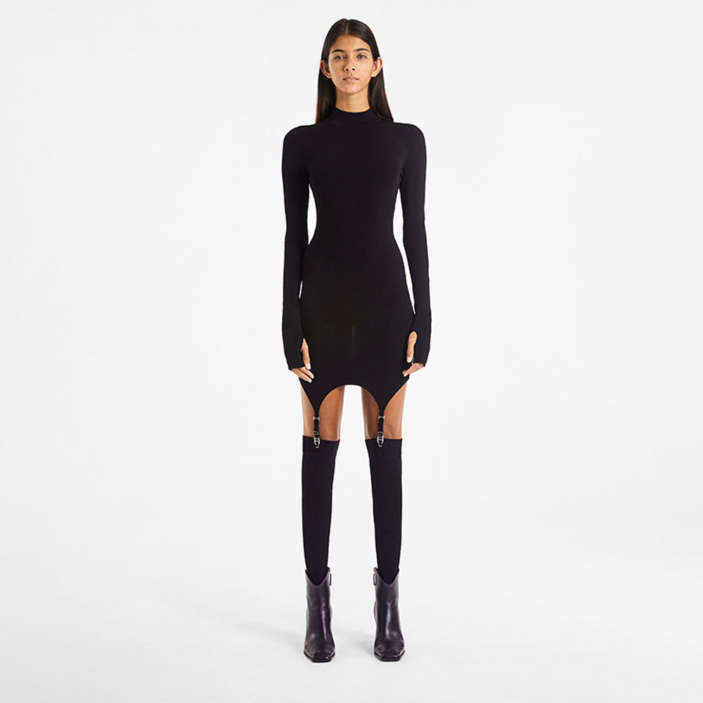 Fashionable Two-Piece Set for Women High-Neck Bodycon Dress with Stockings Style Sleeveless Dress