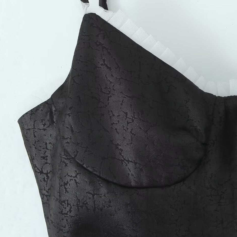 Lace embellished fluffy camisole dress