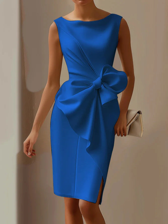 Elegant Butterfly Knot DressShort SleeveOne Shoulder Design A-Line SilhouetteWomen's Dress