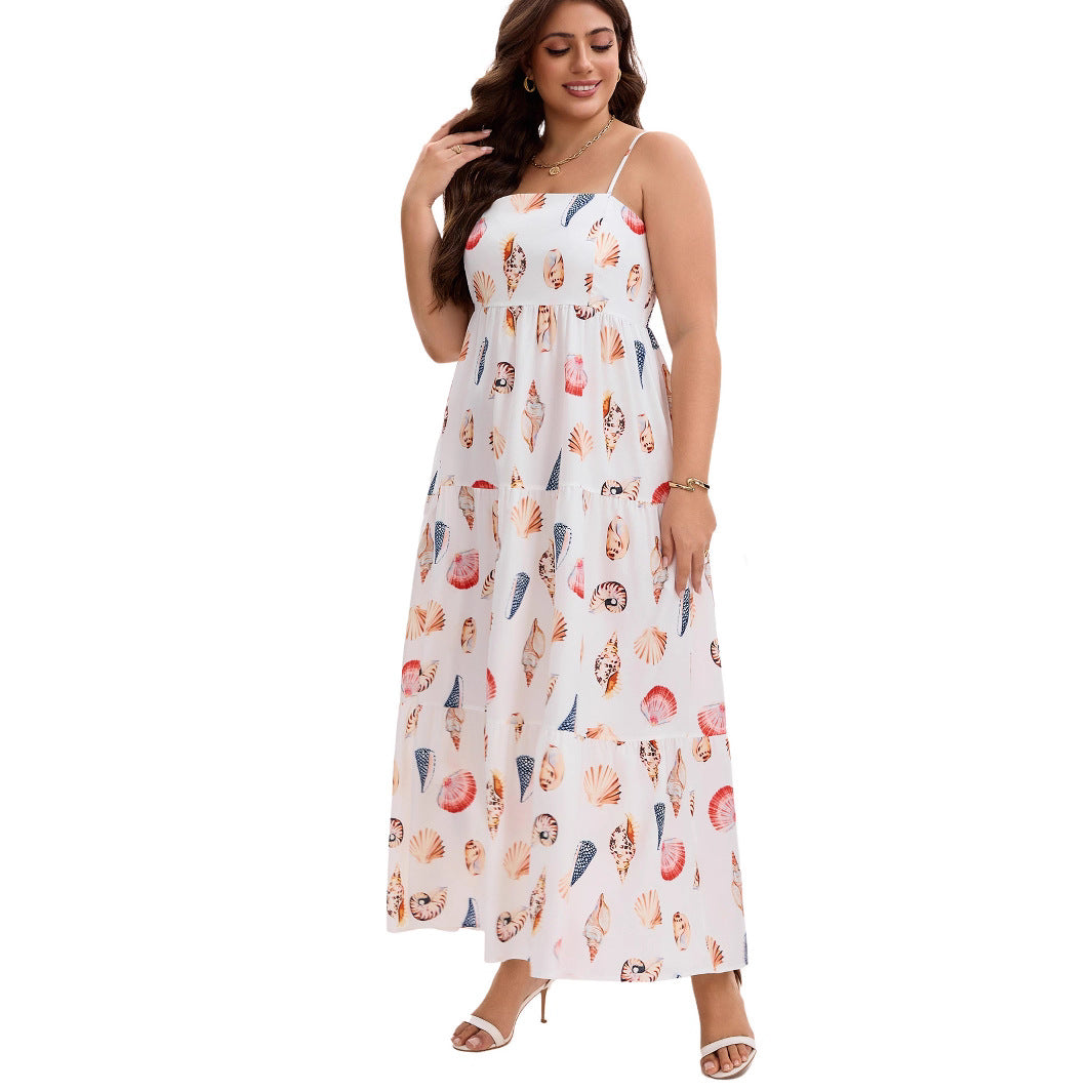 Fashionable Layered Beach Dress with Shell Pocket, Sleeveless Summer Maxi Dress for Women