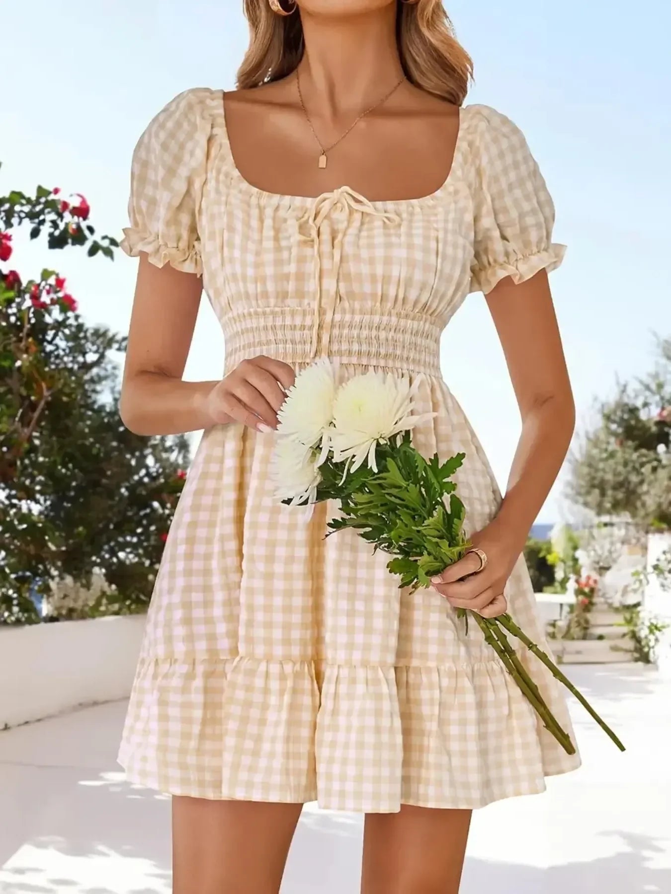 Gingham Sommerkleid mit Puffärmeln - Smocked Summer Dress - tif-shop24.de