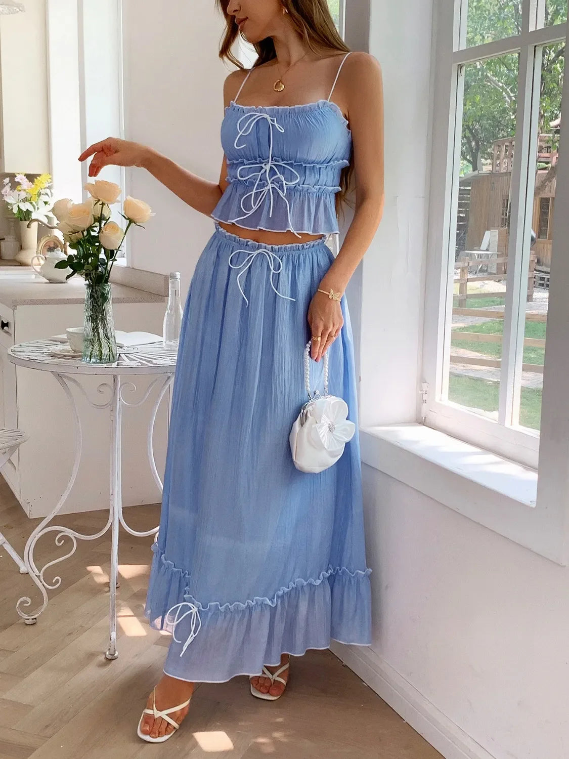 Frill Square Neck Cami and Skirt Set - tif-shop24.de