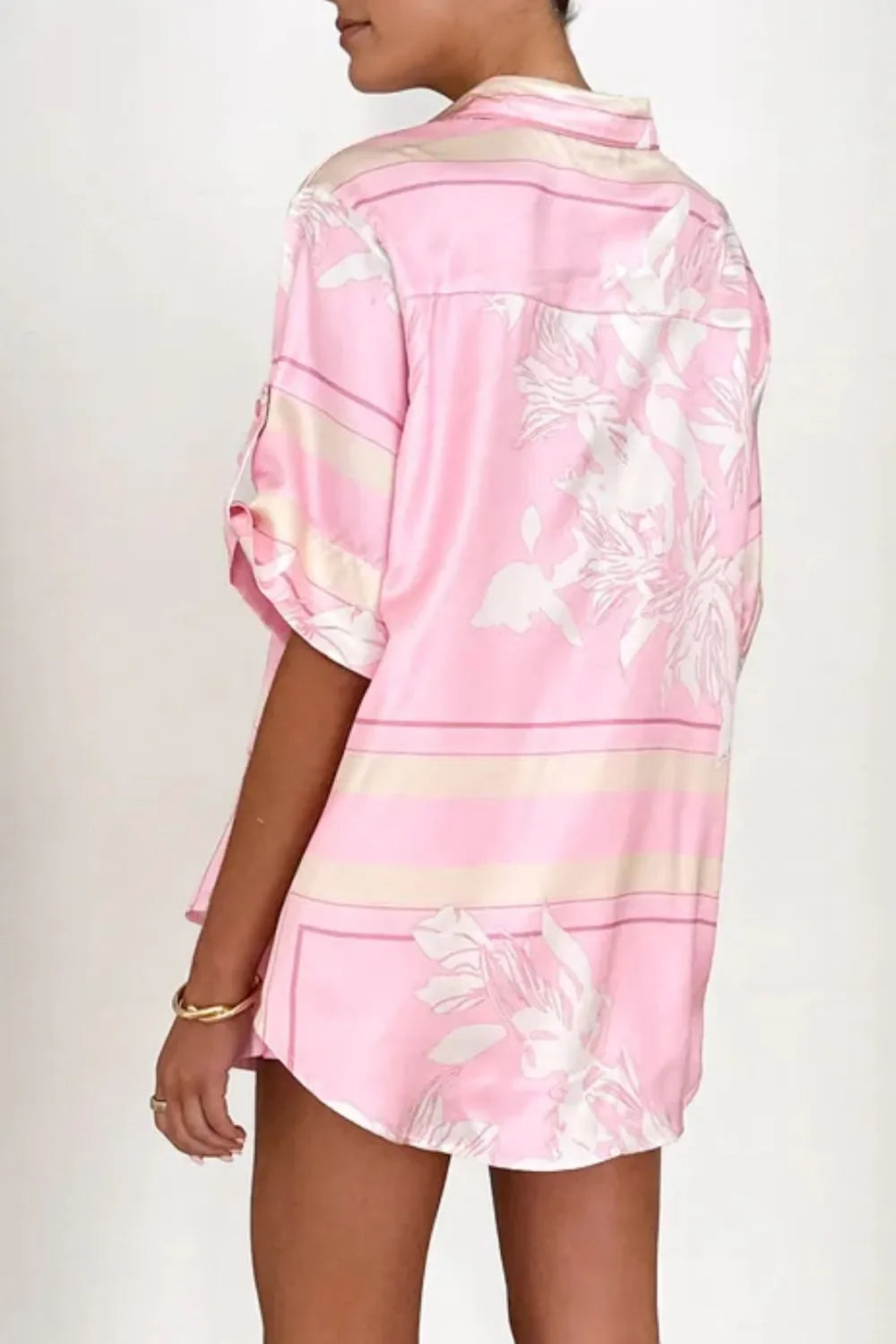 Printed Collared Neck Top and Shorts Set - tif-shop24.de