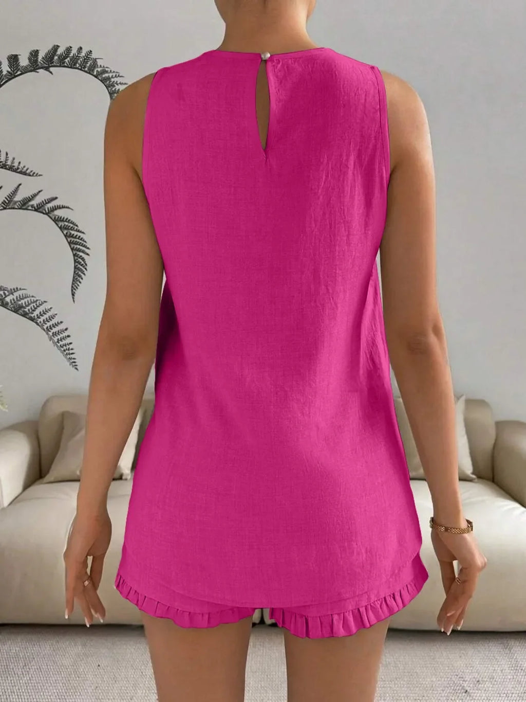 Lace Detail Round Neck Tank and Shorts Set - tif-shop24.de