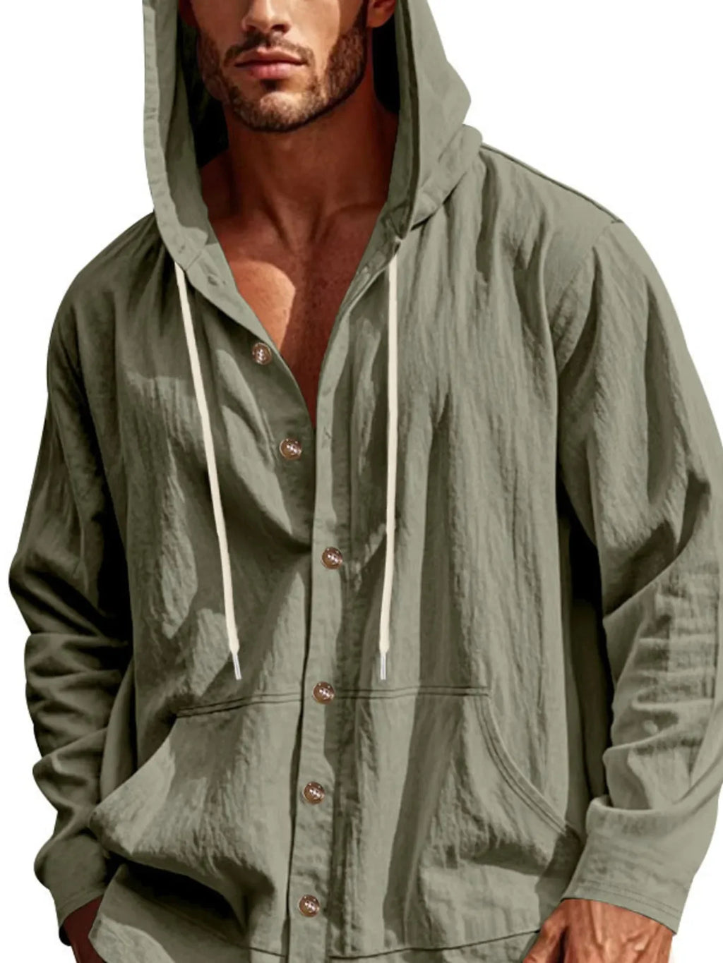 Men's Full Size Drawstring Button Up Hooded Top Plus Size - tif-shop24.de