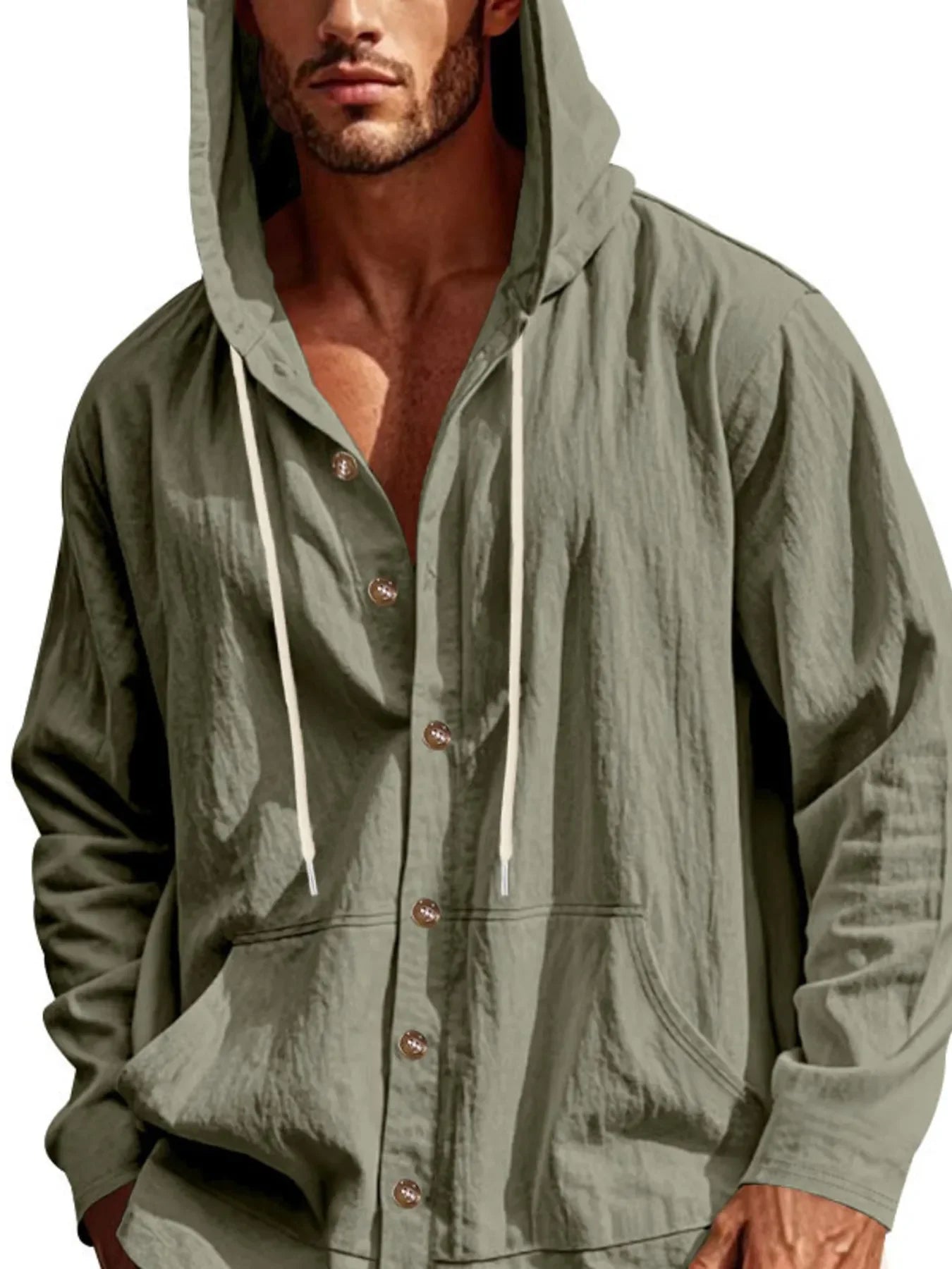 Men's Full Size Drawstring Button Up Hooded Top Plus Size - tif-shop24.de