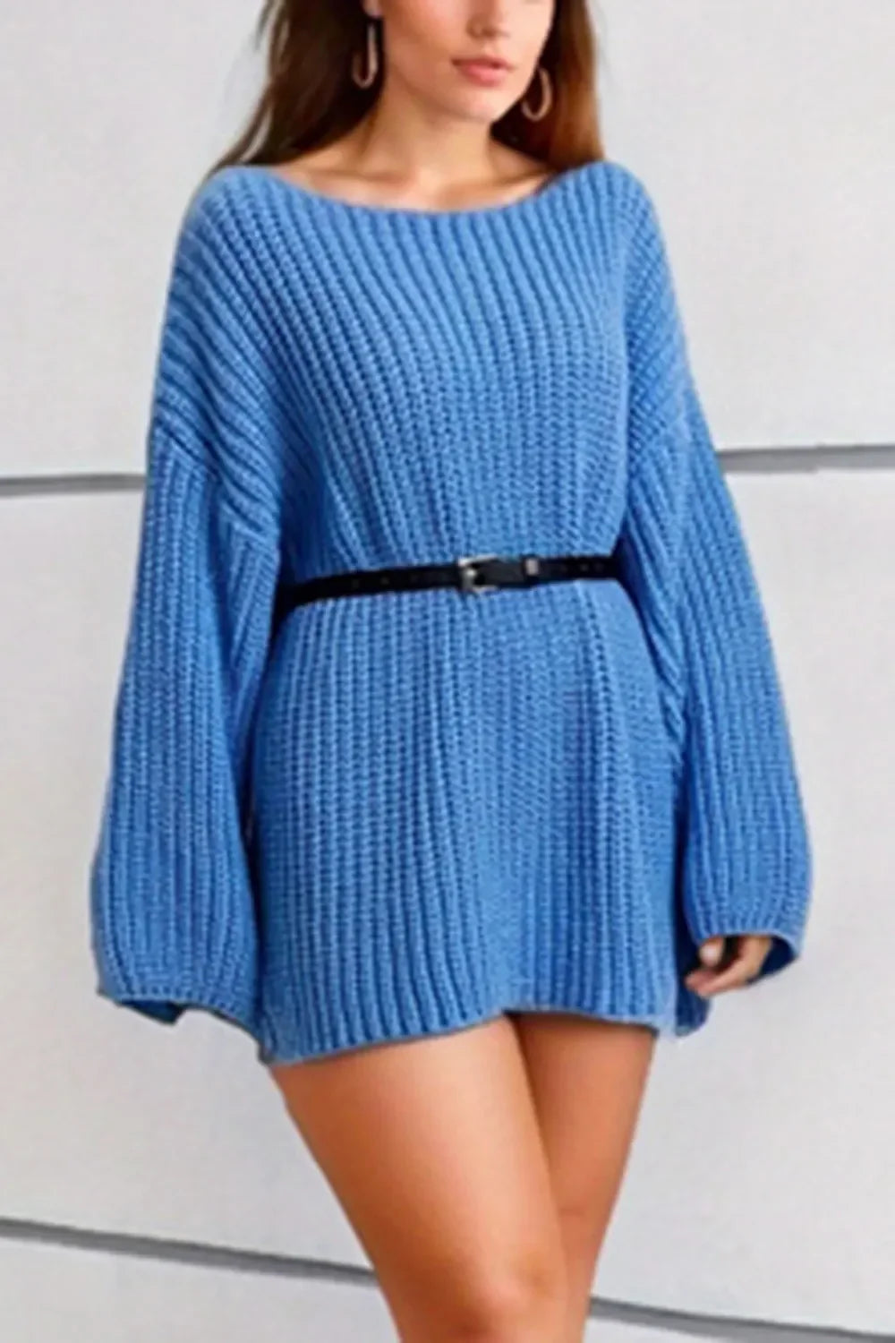 Boat Neck Dropped Shoulder Mini Sweater Dress - tif-shop24.de