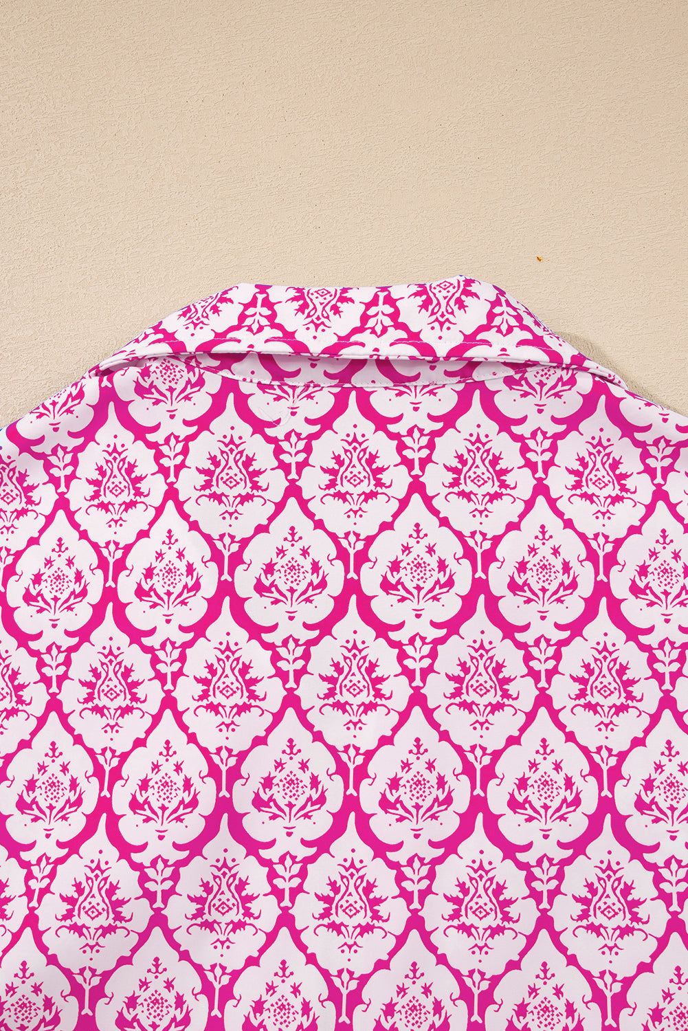 Pink Colorblock Striped Collar Bohemian Print Blouse