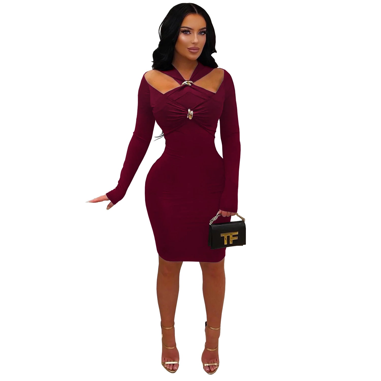Chic Off-Shoulder Fitted Bodycon Solid Color Dress
