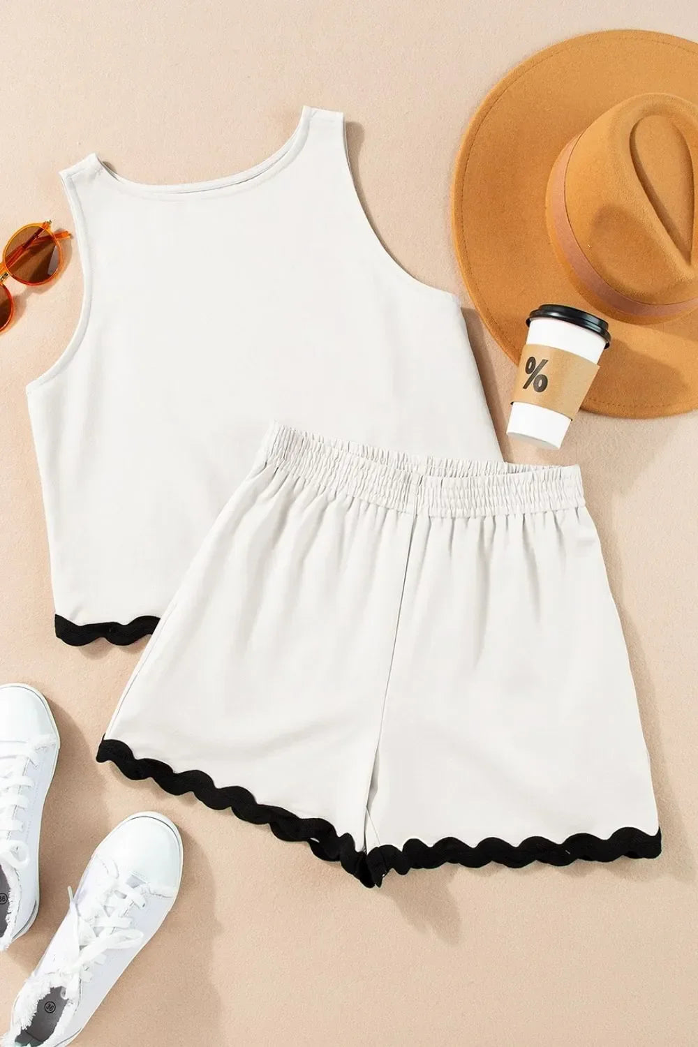 Ricrac Trim Tank Top and Elastic Waist Shorts Set - tif-shop24.de