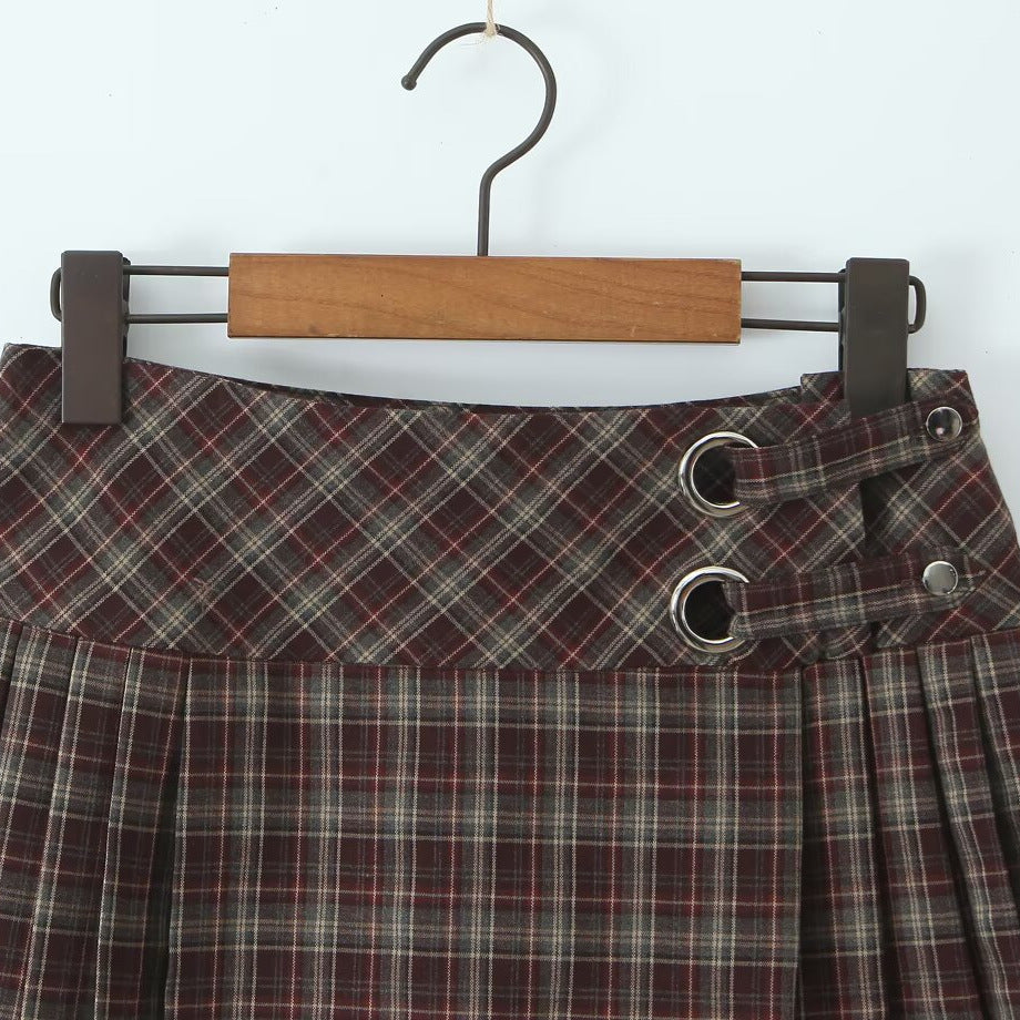 Versatile plaid high waisted skirt