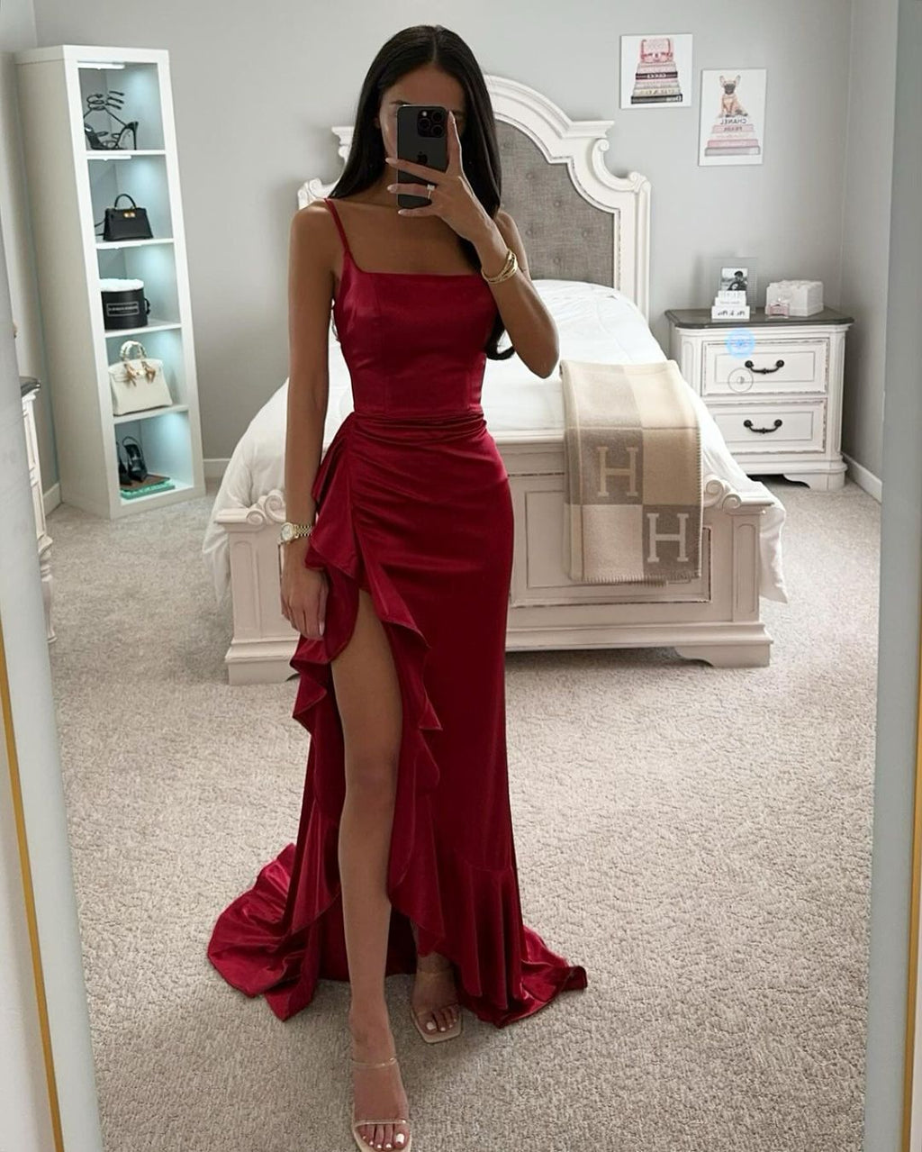 Sexy camisole ruffled slit dress for women