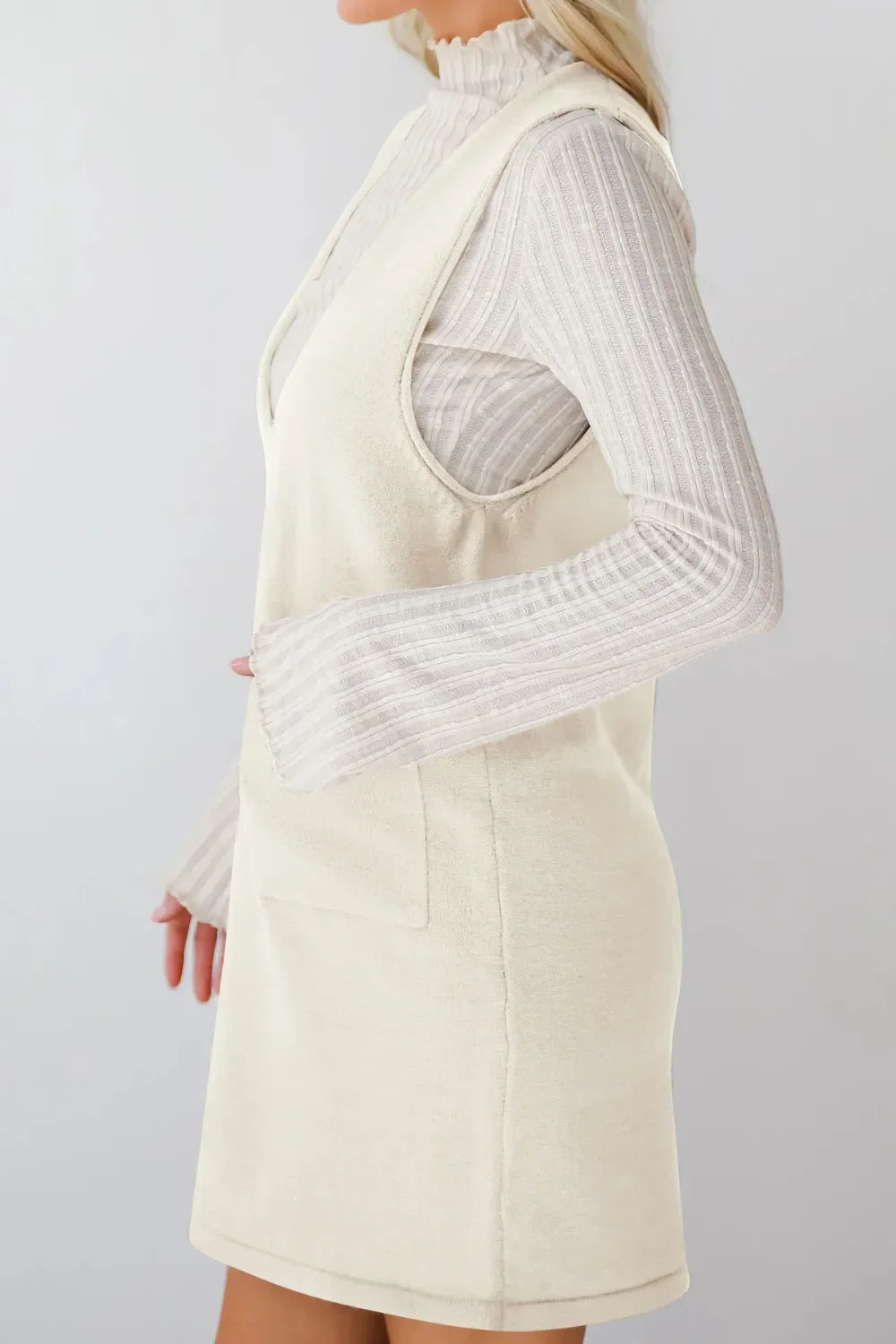 Lovelet Pocketed V-Neck Mini Sweater Overall Dress - tif-shop24.de