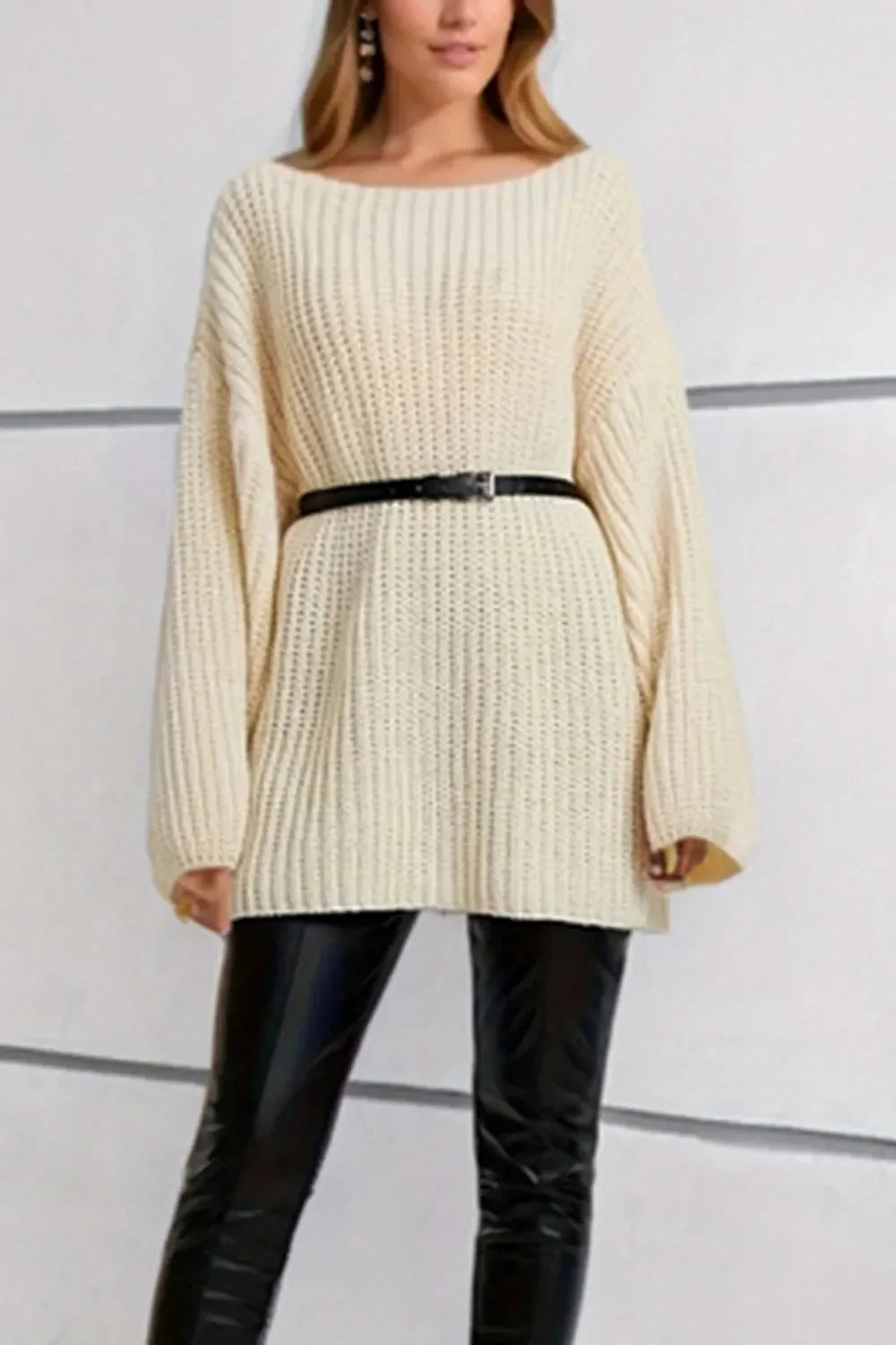 Boat Neck Dropped Shoulder Mini Sweater Dress - tif-shop24.de