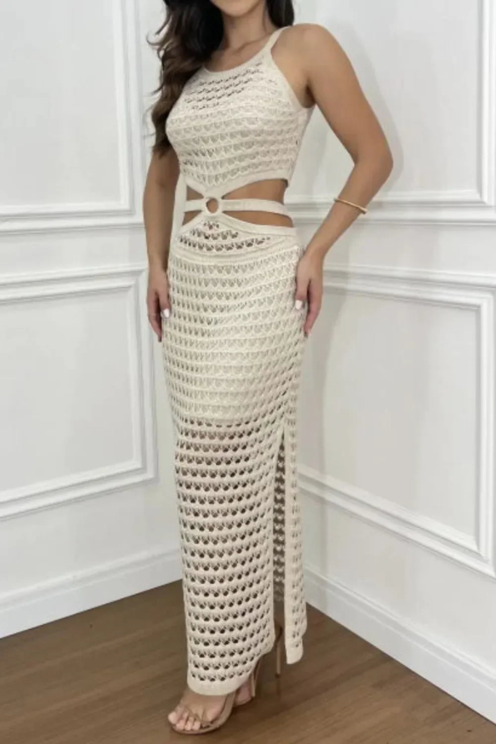 Cutout Slit Round Neck Sweater Dress - tif-shop24.de