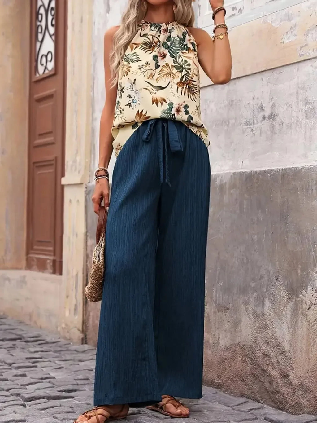 Printed Tank Top and Wide Leg Pants Set - tif-shop24.de