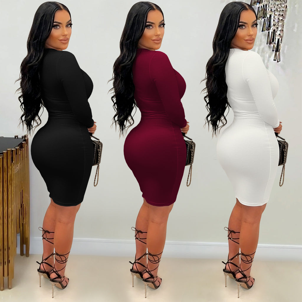Chic Off-Shoulder Fitted Bodycon Solid Color Dress