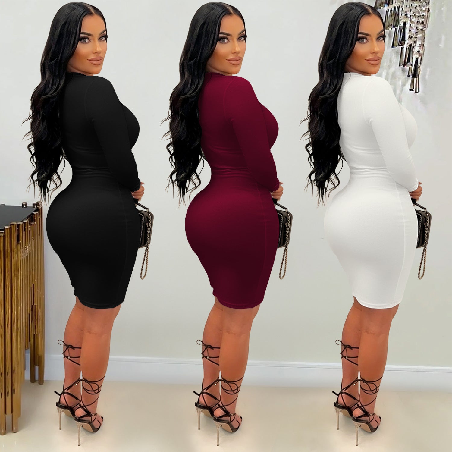 Chic Off-Shoulder Fitted Bodycon Solid Color Dress