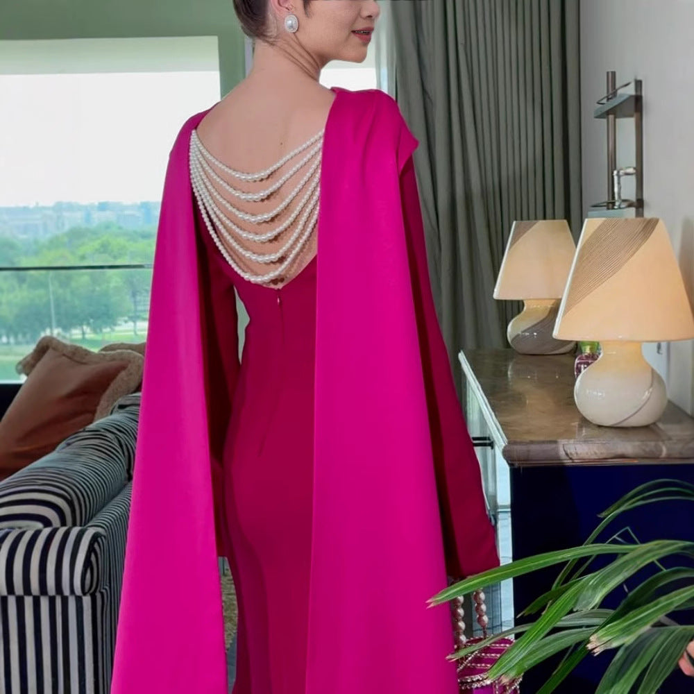 Sexy Backless Cape Strap Evening Dress