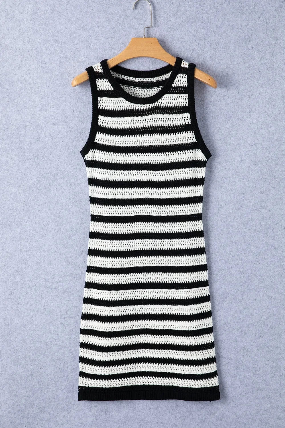 Openwork Striped Wide Strap Knit Dress - tif-shop24.de
