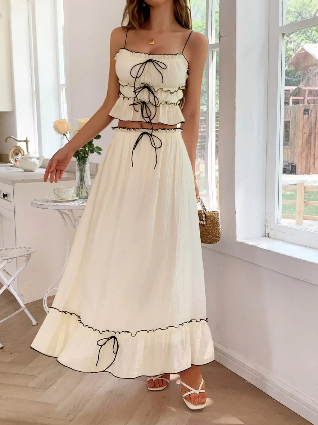 Frill Square Neck Cami and Skirt Set - tif-shop24.de