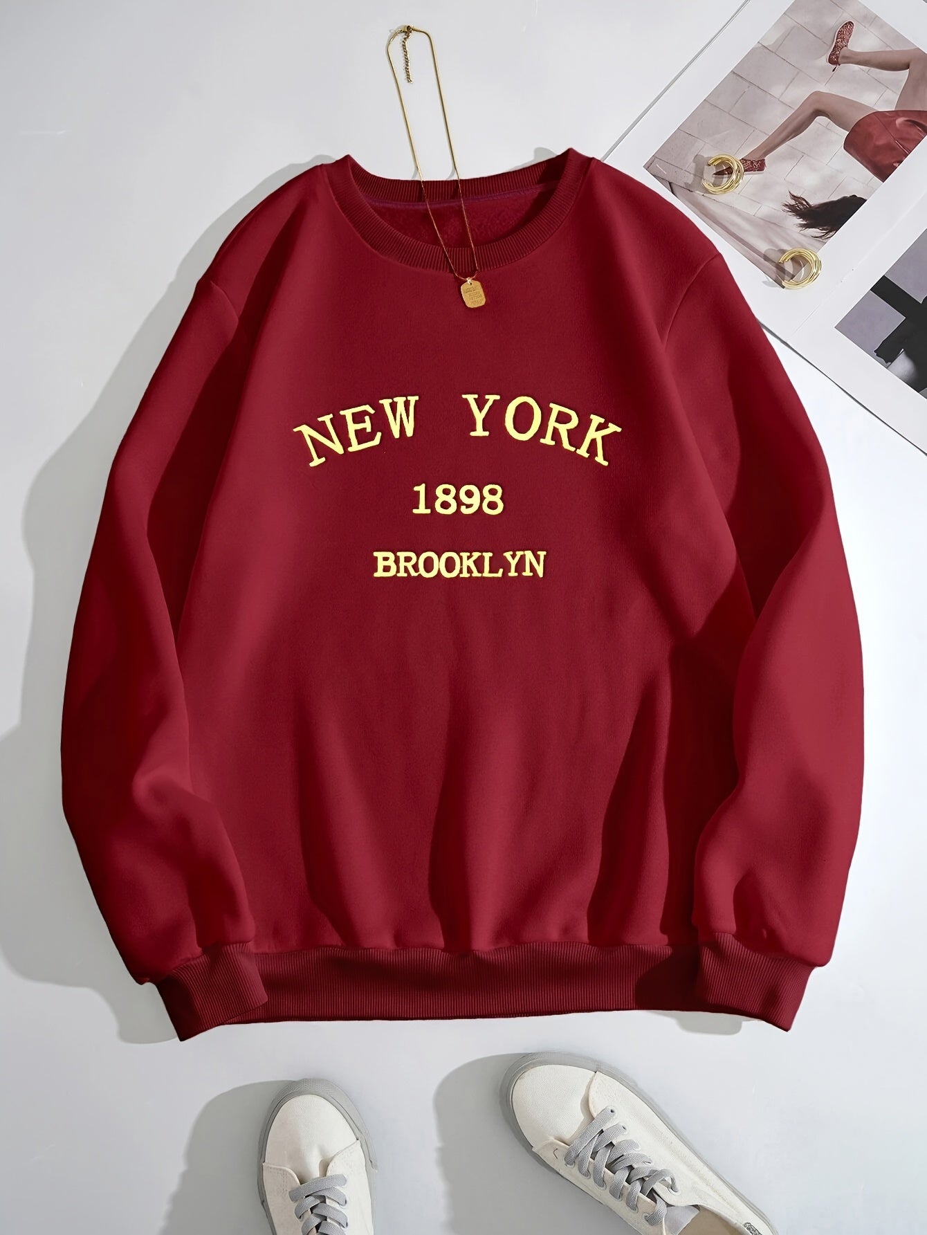 New York & Brooklyn Letter Print Rundhals Langärmliges Sweatshirt