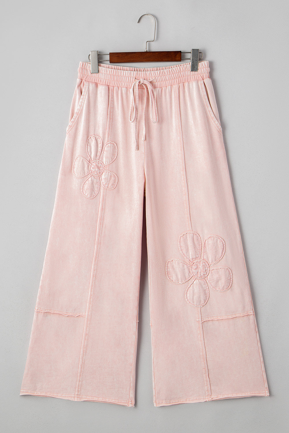 Pink Flower Patch Mineral Washed Cropped Wide Leg Pants