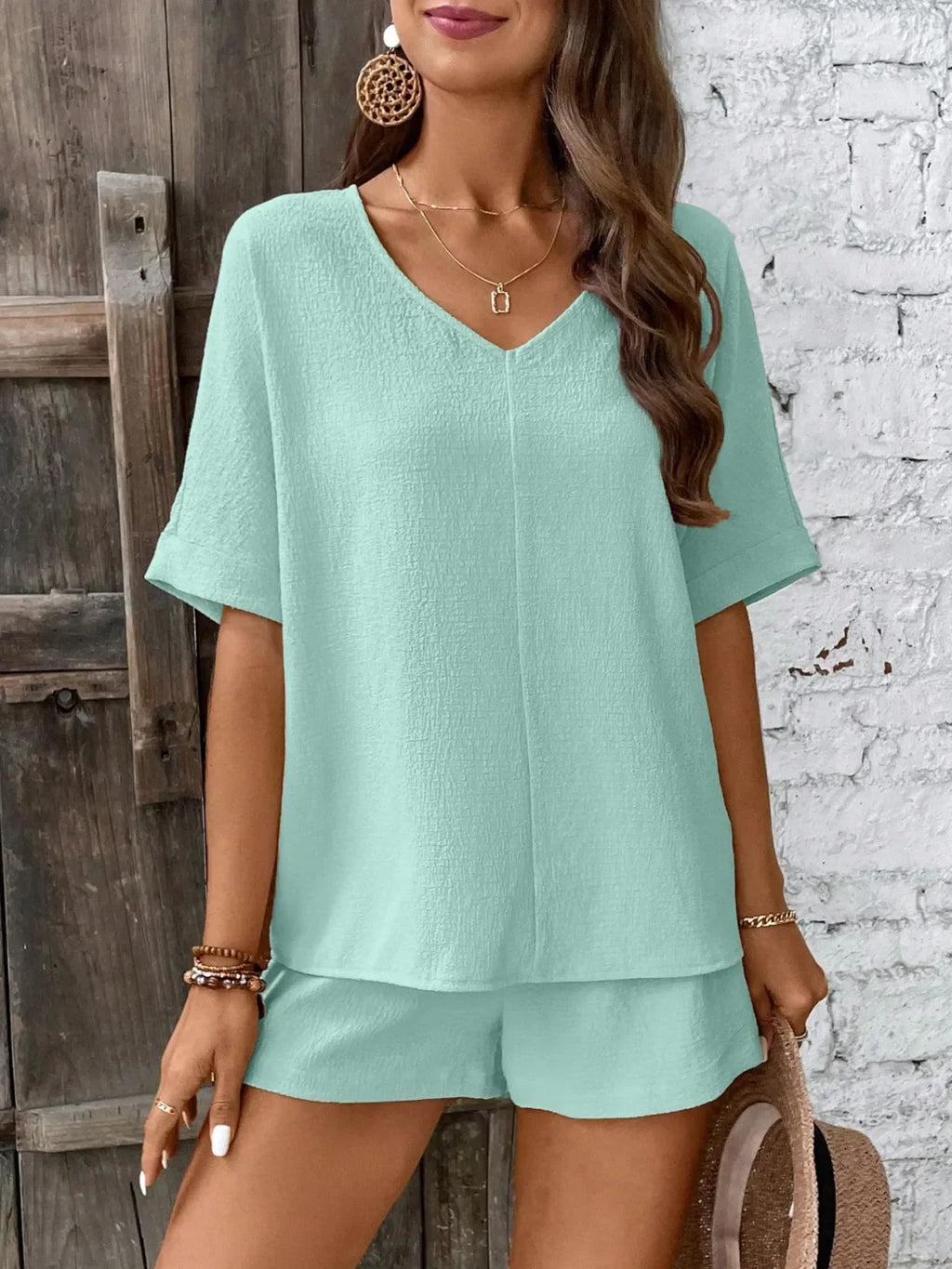 V-Neck Half Sleeve Top and Shorts Set - tif-shop24.de