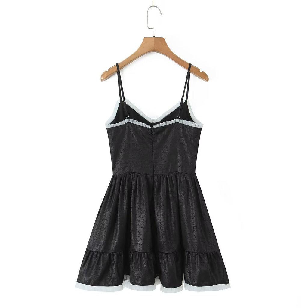 Lace embellished fluffy camisole dress