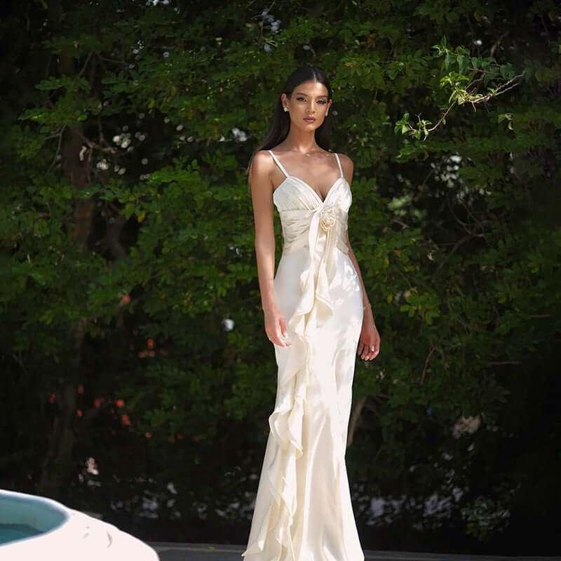 Flower ribbon satin suspender dress for women - tif-shop24.de