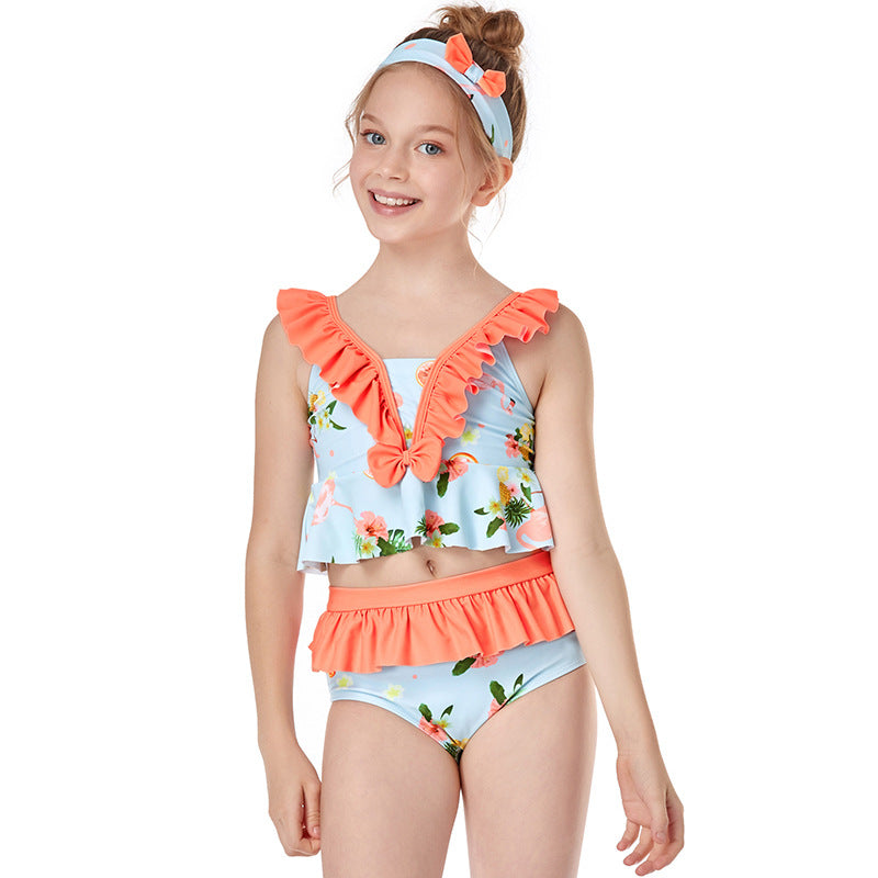 New Children's Ruffle High Waist Bikini European and American Style Split Girls Swimsuit