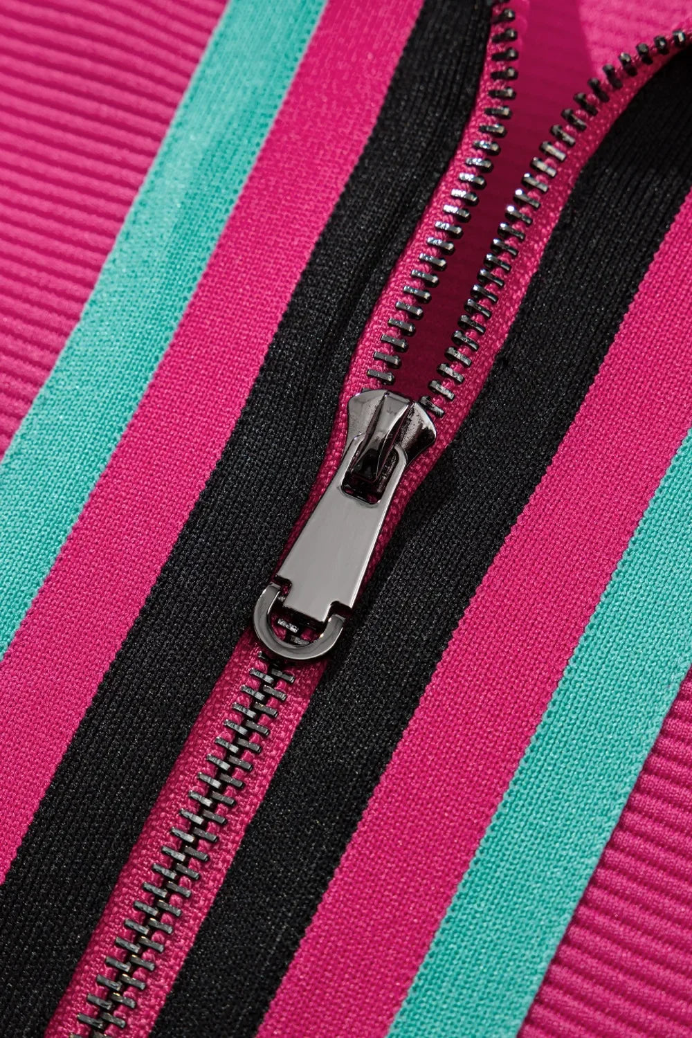 Striped Detail Flutter Sleeve Zipped Collar Top and Short Set - tif-shop24.de