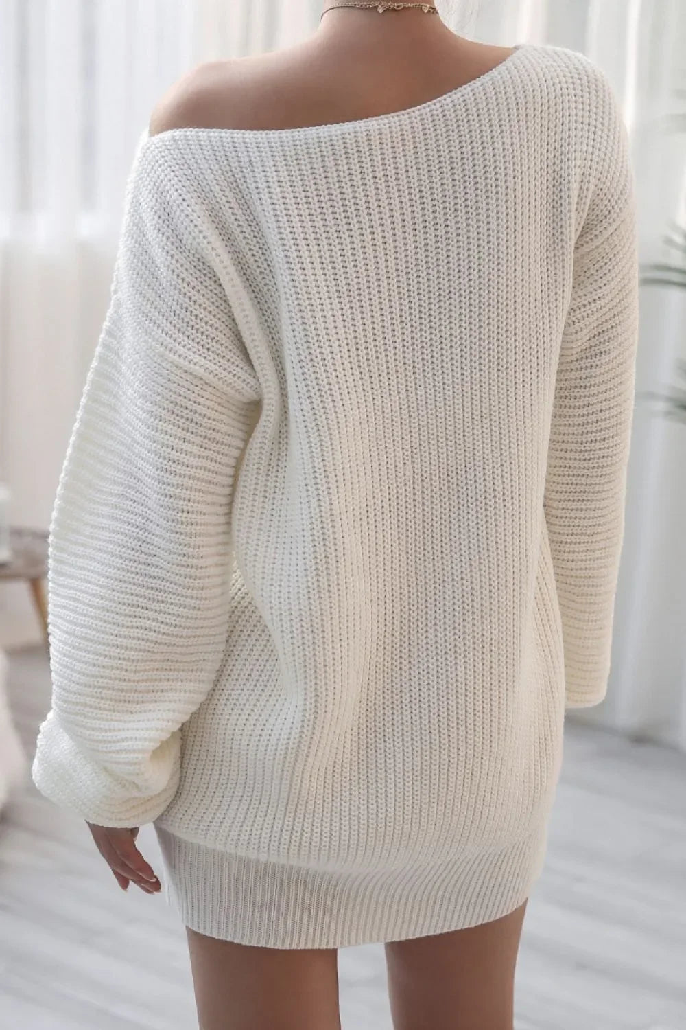 Boat Neck Long Sleeve Mini Sweater Dress - tif-shop24.de