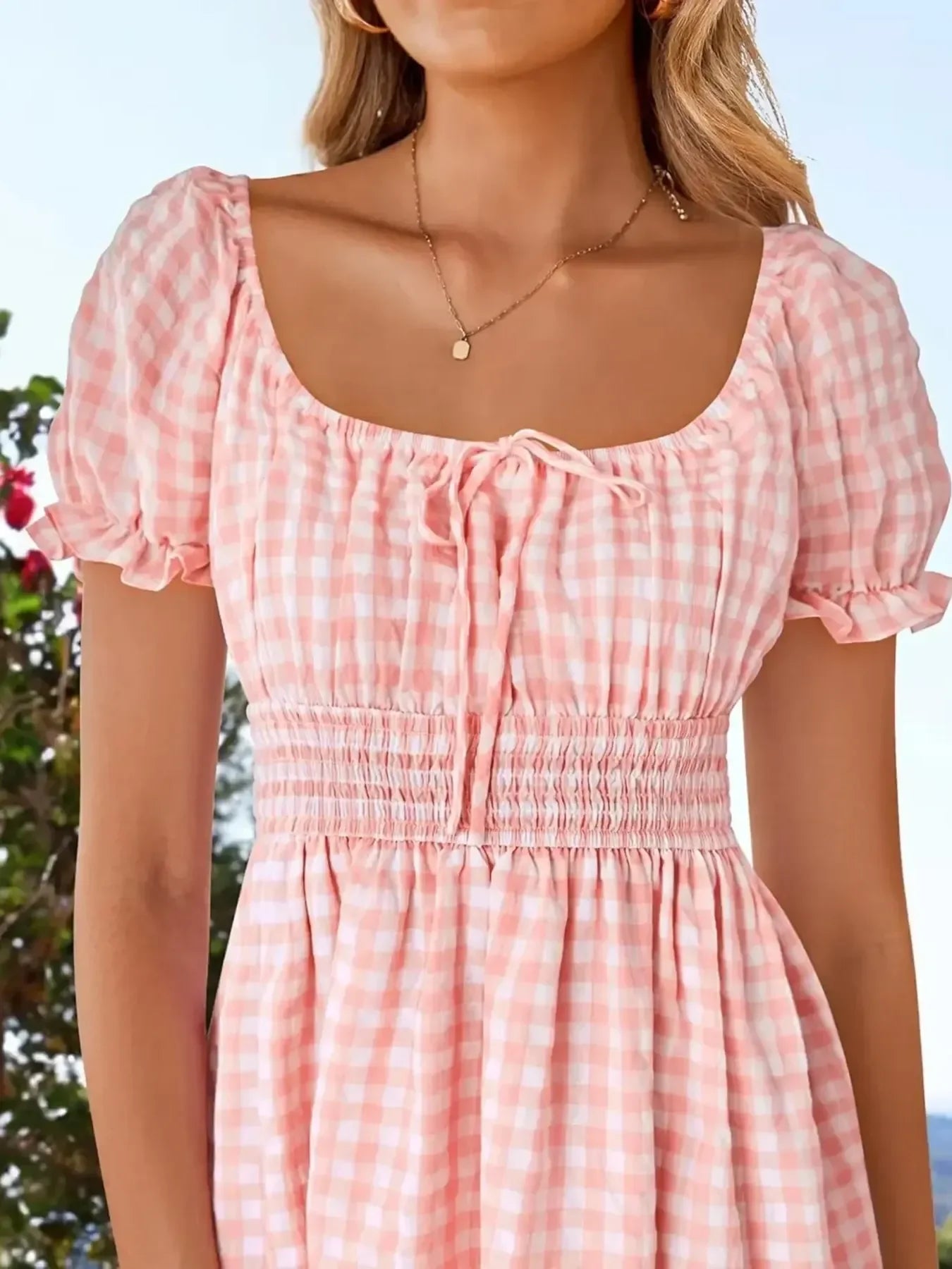 Gingham Sommerkleid mit Puffärmeln - Smocked Summer Dress - tif-shop24.de