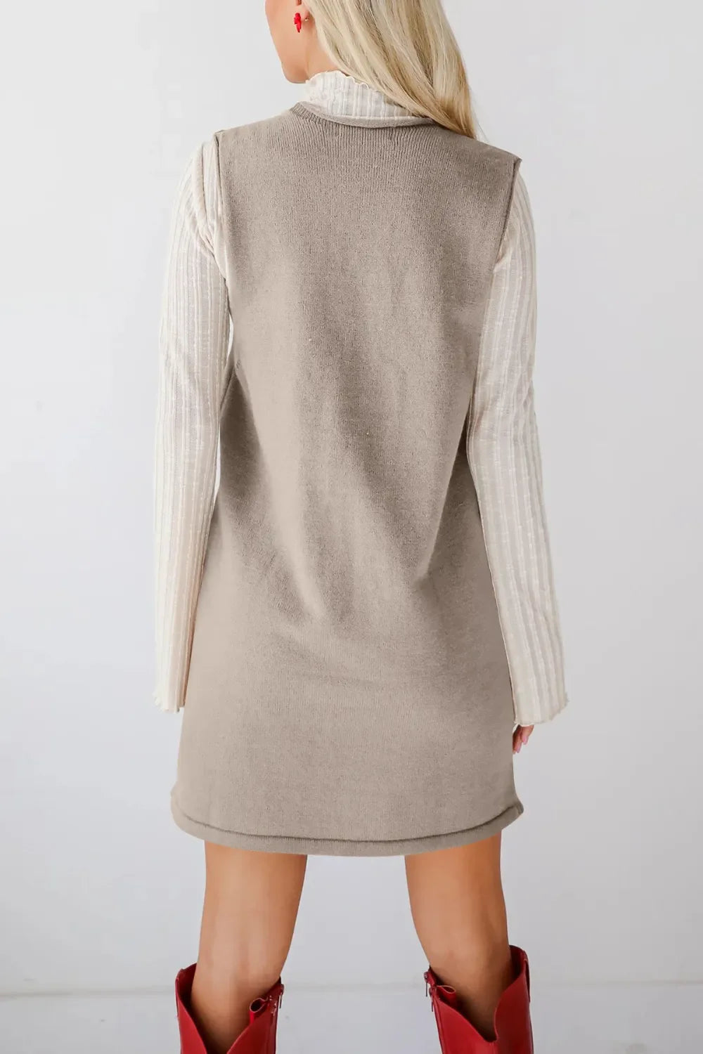 Lovelet Pocketed V-Neck Mini Sweater Overall Dress - tif-shop24.de