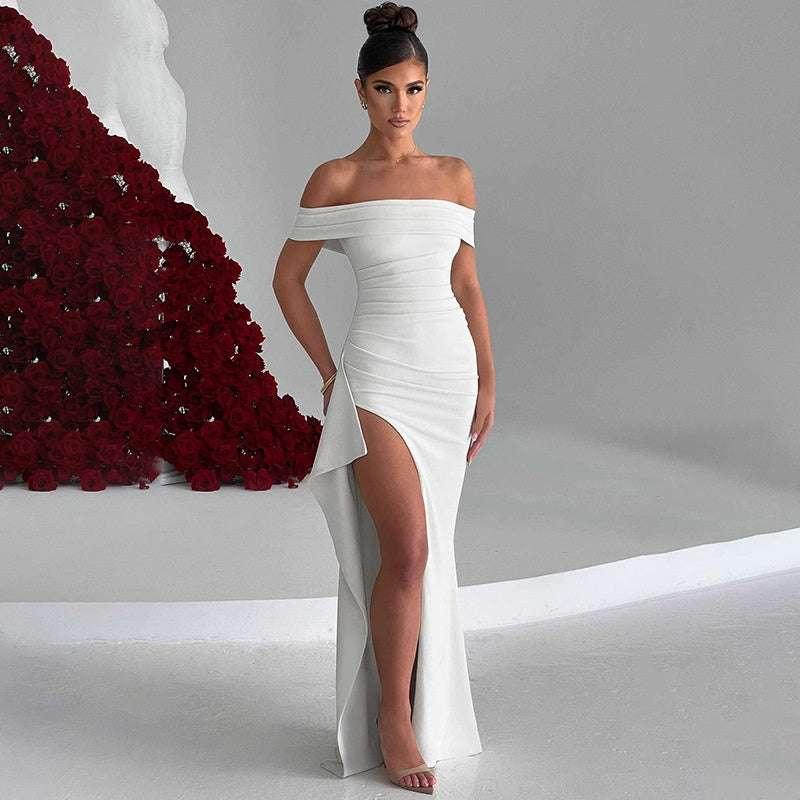 One shoulder slit elegant slim fit dress for women long skirt - tif-shop24.de