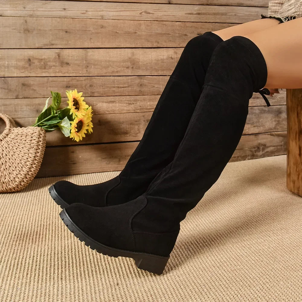 Round Toe Suede Low Heel Boots - tif-shop24.de